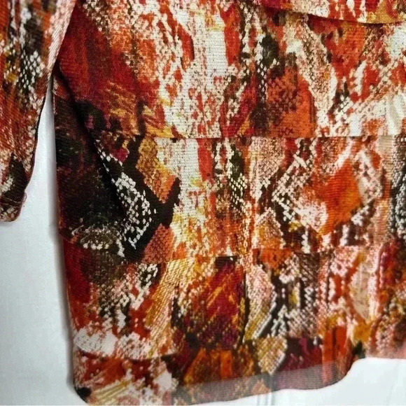 Tanjay Petite Blouse Mesh Ruffles 3/4 Length Sleeves V-Neck Orange Size Small - Picture 5 of 16